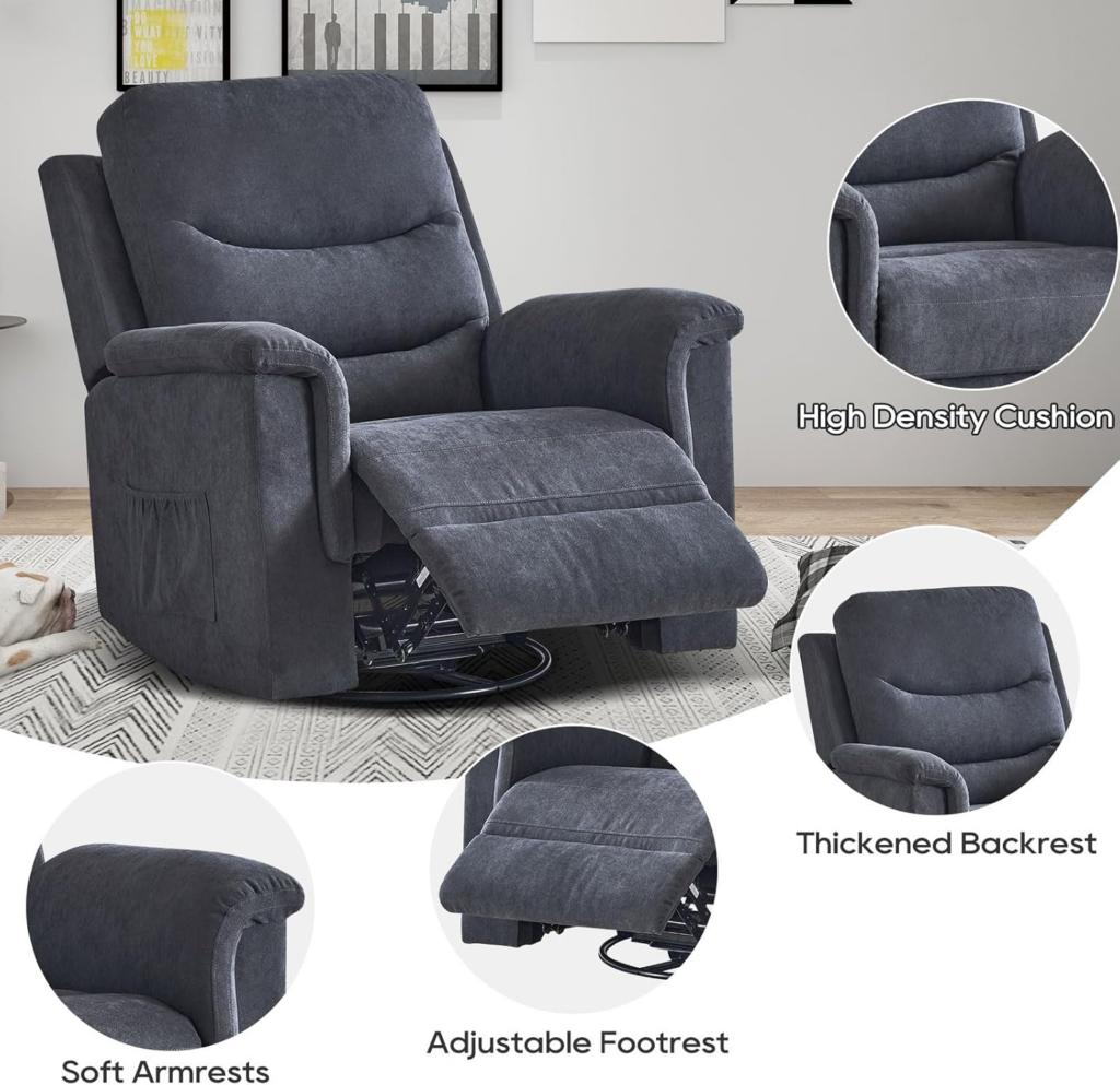 Shows the recliner and what it does.